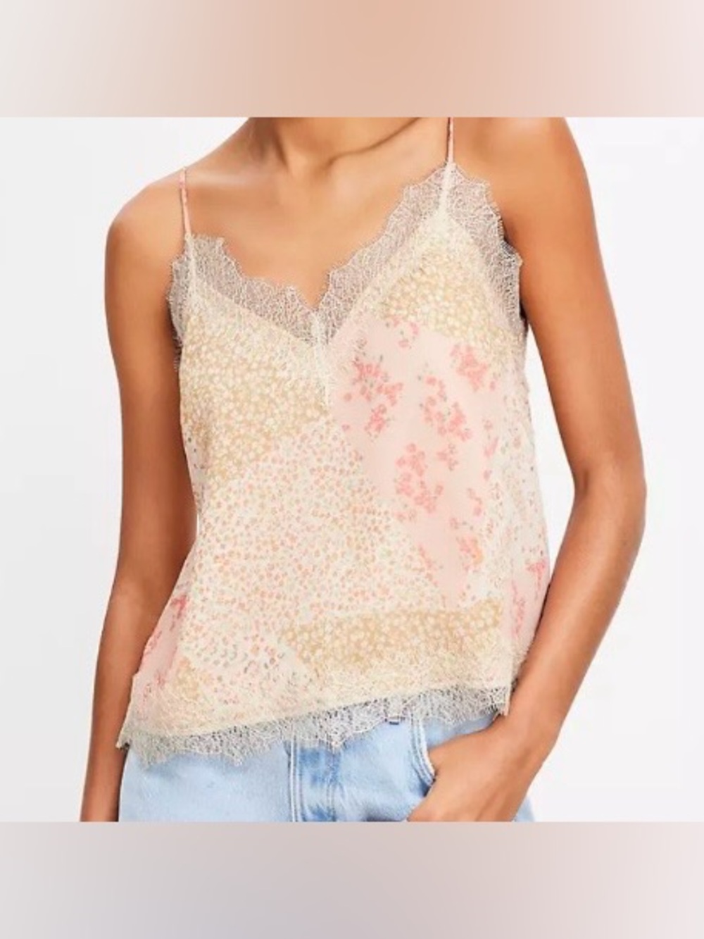 NWT LOFT Coquette Floral Lace Trim V-Neck Slip Cami Size Small